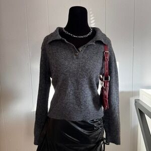 Soft charcoal grey collared knit sweater